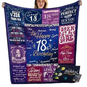 NEW! 18th Birthday Throw Blanket For Girls Size 60x50